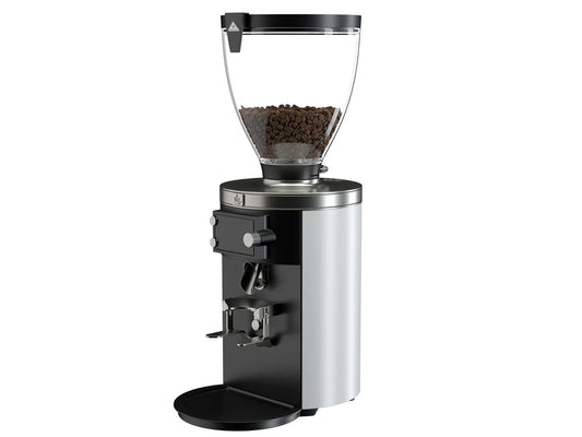 Coffee grinder with coffee beans on a white background