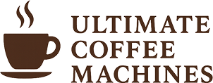 Logo for Ultimate Coffee Machines with a coffee cup and text.